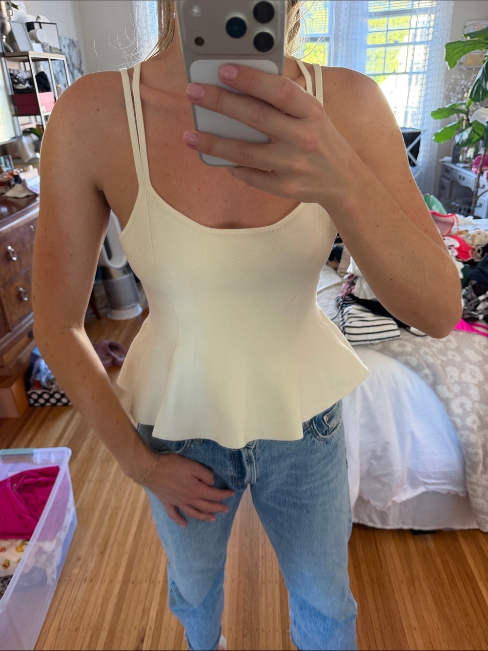 Maeve Cream Peplum Cami Top with Double Straps